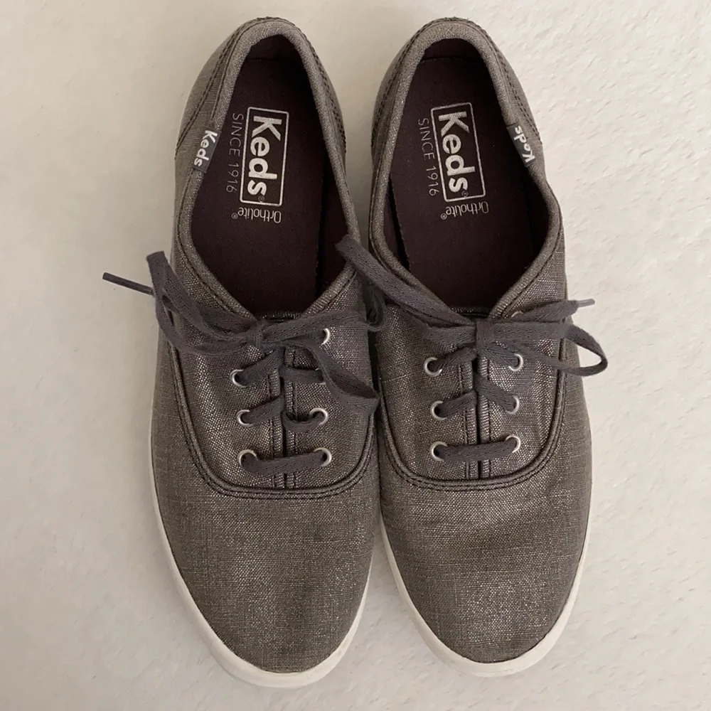 Keds | Champion Ortholite Metallic Linen Gray Sneakers WF57958 Gunmetal Grey 7.5 - Picture 3 of 14